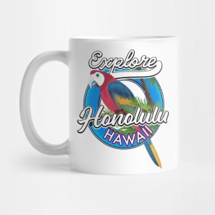 Honolulu Hawaii travel logo. Mug